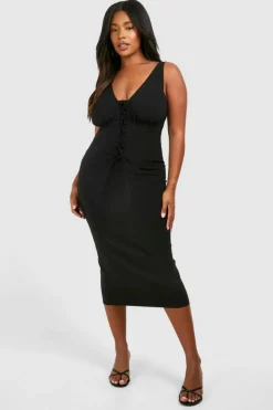 Midi Dresses*boohoo Plus Bengaline Milkmaid Corset Midi Dress black