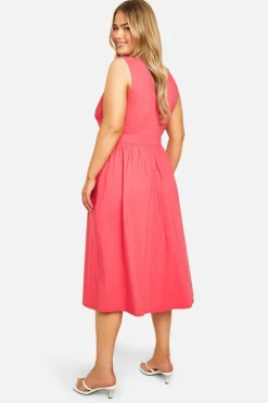 Midi Dresses*boohoo Plus Bengaline Plunge Corset Midi Skater Dress hot pink