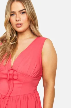 Midi Dresses*boohoo Plus Bengaline Plunge Corset Midi Skater Dress hot pink