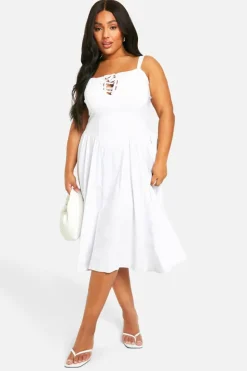 Smock Dresses*boohoo Plus Bengaline Tie Milkmaid Dress white