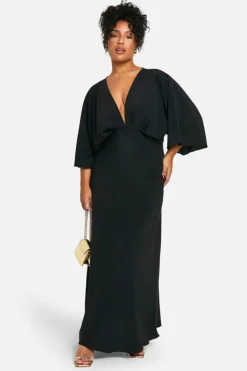 Maxi Dresses*boohoo Plus Bias Cut Angel Sleeve Maxi Dress black
