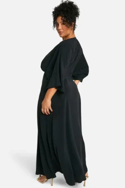 Maxi Dresses*boohoo Plus Bias Cut Angel Sleeve Maxi Dress black