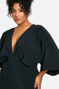Maxi Dresses*boohoo Plus Bias Cut Angel Sleeve Maxi Dress black