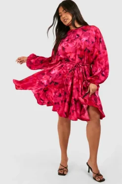 Smock Dresses*boohoo Plus Blur Print Godet Mini Dress pink