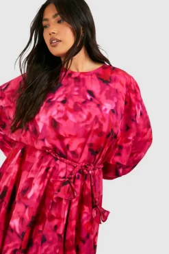 Smock Dresses*boohoo Plus Blur Print Godet Mini Dress pink