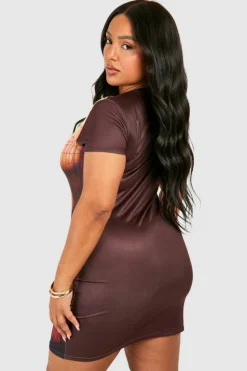 Bodycon Dresses*boohoo Plus Body Print Slinky Short Sleeve Bodycon Dress brown