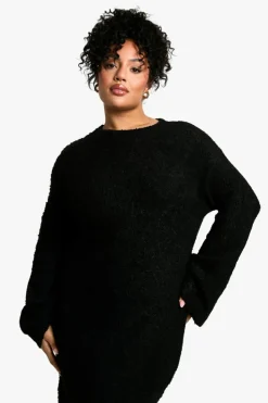 Maxi Dresses|Jumper Dresses*boohoo Plus Borg Flare Sleeve Knitted Maxi Dress black