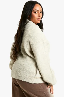 Cardigans|Jumpers & Cardigans*boohoo Plus Borg Knitted Oversized Bomber Jacket ecru