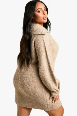 Jumper Dresses|Jumper Dresses*boohoo Plus Borg Oversized Collar Detail Mini Dress camel