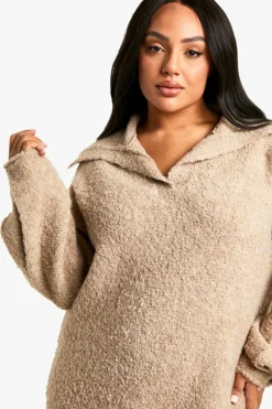 Jumper Dresses|Jumper Dresses*boohoo Plus Borg Oversized Collar Detail Mini Dress camel