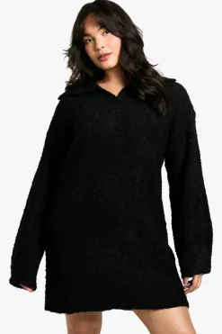 Jumper Dresses|Jumper Dresses*boohoo Plus Borg Oversized Collar Detail Mini Dress black