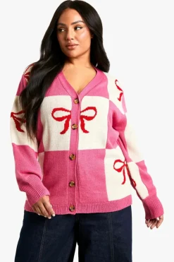Jumpers|Jumpers & Cardigans*boohoo Plus Bow Christmas Cardigan pink