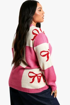Jumpers|Jumpers & Cardigans*boohoo Plus Bow Christmas Cardigan pink