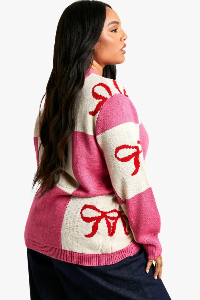 Jumpers|Jumpers & Cardigans*boohoo Plus Bow Christmas Cardigan pink