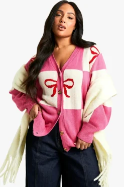 Jumpers|Jumpers & Cardigans*boohoo Plus Bow Christmas Cardigan pink
