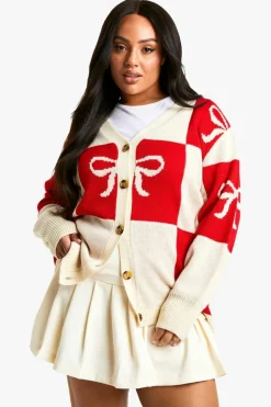 Jumpers*boohoo Plus Bow Christmas Cardigan red