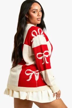 Jumpers*boohoo Plus Bow Christmas Cardigan red