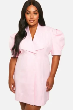 Blazer Dresses*boohoo Plus Bow Detail Puff Sleeve Blazer Dress pink