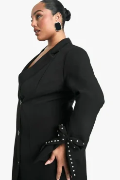Blazer Dresses*boohoo Plus Bow Diamante Cuff Blazer Dress black