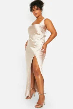 Maxi Dresses*boohoo Plus Bridesmaid Satin Square Neck Maxi Dress oyster