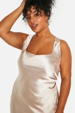 Maxi Dresses*boohoo Plus Bridesmaid Satin Square Neck Maxi Dress oyster