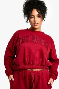 Sweatshirts|Hoodies & Sweatshirts*boohoo Plus Bronx Applique Elasticated Hem Sweatshirt burgundy