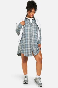 Shirt Dresses*boohoo Plus Brushed Check Shirt Dress navy