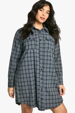 Shirt Dresses*boohoo Plus Brushed Check Shirt Dress black