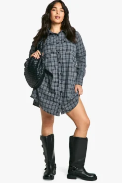 Shirt Dresses*boohoo Plus Brushed Check Shirt Dress black