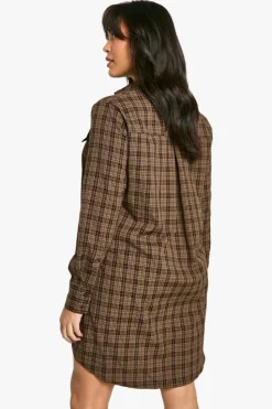 Shirt Dresses*boohoo Plus Brushed Check Shirt Dress chocolate