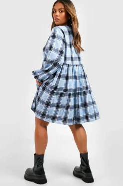 Smock Dresses*boohoo Plus Brushed Check Smock Dress blue