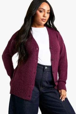 Cardigans*boohoo Plus Brushed Long line Cardigan plum