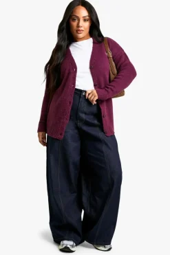 Cardigans*boohoo Plus Brushed Long line Cardigan plum