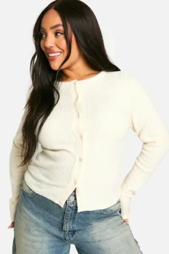 Cardigans|Knitwear*boohoo Plus Brushed Rib Button Through Cardigan ecru