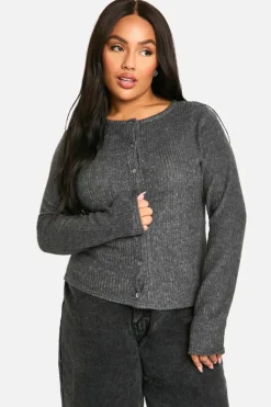 Cardigans|Jumpers & Cardigans*boohoo Plus Brushed Rib Button Through Cardigan charcoal