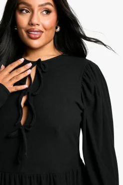 Smock Dresses*boohoo Plus Brushed Rib Tie Front Smock Dress black