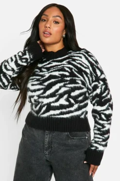 Jumpers|Jumpers & Cardigans*boohoo Plus Brushed Zebra Cropped Jumper black
