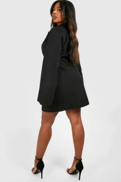 Blazer Dresses|Long Sleeve Dresses*boohoo Plus Buckle Detail Tie Waist Tailored Blazer Dress black