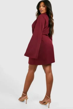 Blazer Dresses*boohoo Plus Buckle Detail Tie Waist Tailored Blazer Dress merlot