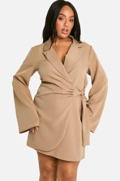 Blazer Dresses|Suits & Tailoring*boohoo Plus Buckle Detail Tie Waist Tailored Blazer Dress taupe