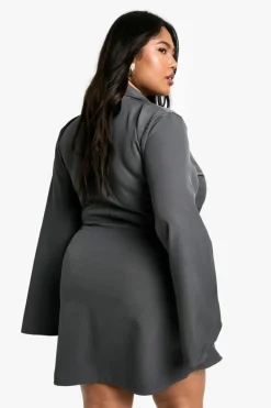 Blazer Dresses|Suits & Tailoring*boohoo Plus Buckle Detail Tie Waist Tailored Blazer Dress charcoal