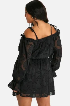 Skater Dresses*boohoo Plus Burnout Floral Lace Up Front Mini Dress black