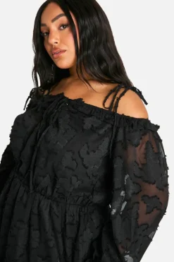 Skater Dresses*boohoo Plus Burnout Floral Lace Up Front Mini Dress black