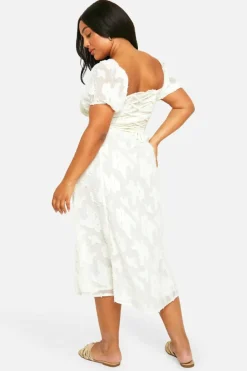 Smock Dresses|Midi Dresses*boohoo Plus Burnout Milkmaid Midi Dress white
