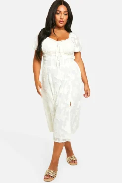 Smock Dresses|Midi Dresses*boohoo Plus Burnout Milkmaid Midi Dress white