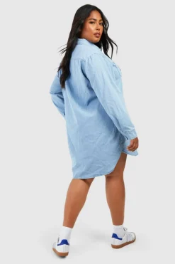 Shirt Dresses|Denim*boohoo Plus Button Down Denim Shirt Dress light blue