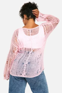 Oversized Jumpers|Jumpers*boohoo Plus Cable Detail Sheer Oversized Jumper pink