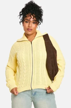Cardigans*boohoo Plus Cable Zip Through Jumper lemon