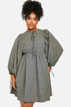 Smock Dresses*boohoo Plus Check Blouse Sleeve Smock Dress black