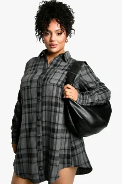 Shirt Dresses|Mini Dresses*boohoo Plus Check Shirt Dress grey marl